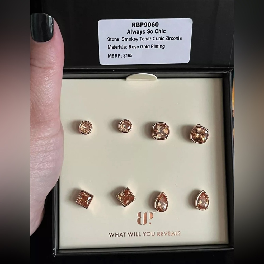 Bomb Party Simply Studs Always So Chic Earrings Smoky  Topaz Cz Rose Go Plating